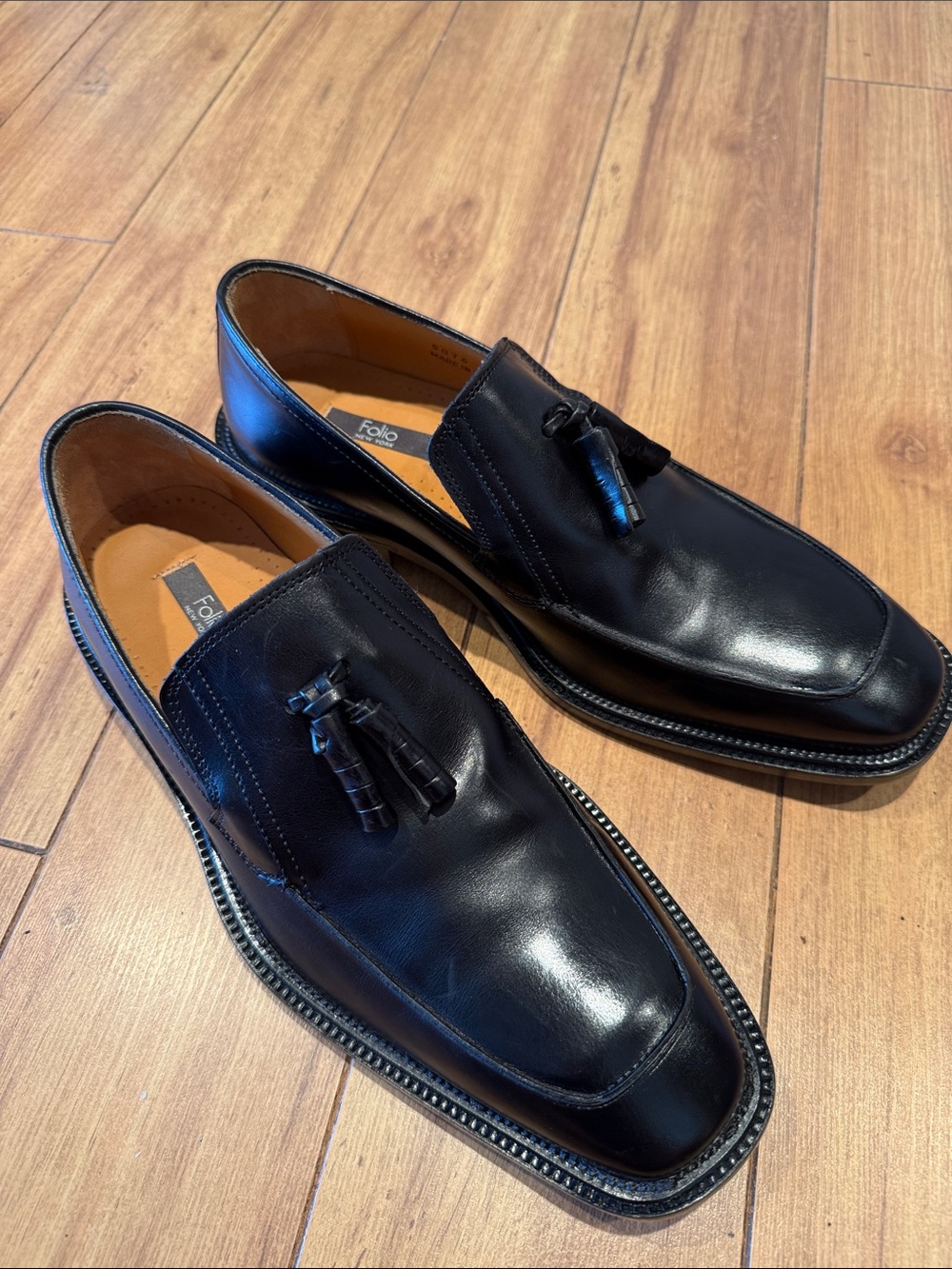 Folio New York 5076 Black Leather Tassel Loafers Men’s 8M Made in Italy NWOB